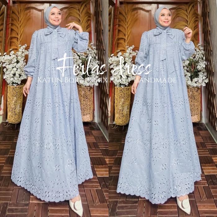 New Gamis Cantik Ferlas By Ohc Katun Bordir Payet Untuk Wanita - Mewah Nyaman Dress Muslim Pesta