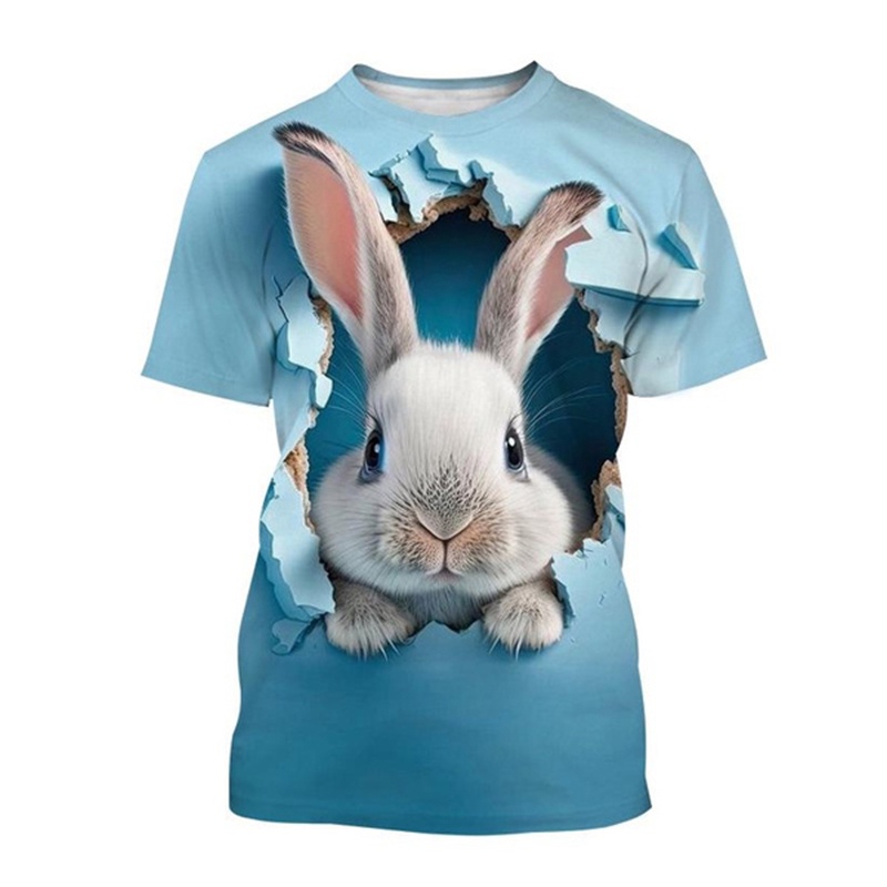 Fashion Cute Rabbit Hare Bunny 3D Print T-Shirts Summer Men Women Short Sleeve T Shirt Oversized