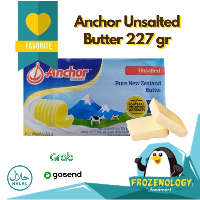 

(BestSeller) Anchor Unsalted butter 200gr Mentega Tawar Import Halal