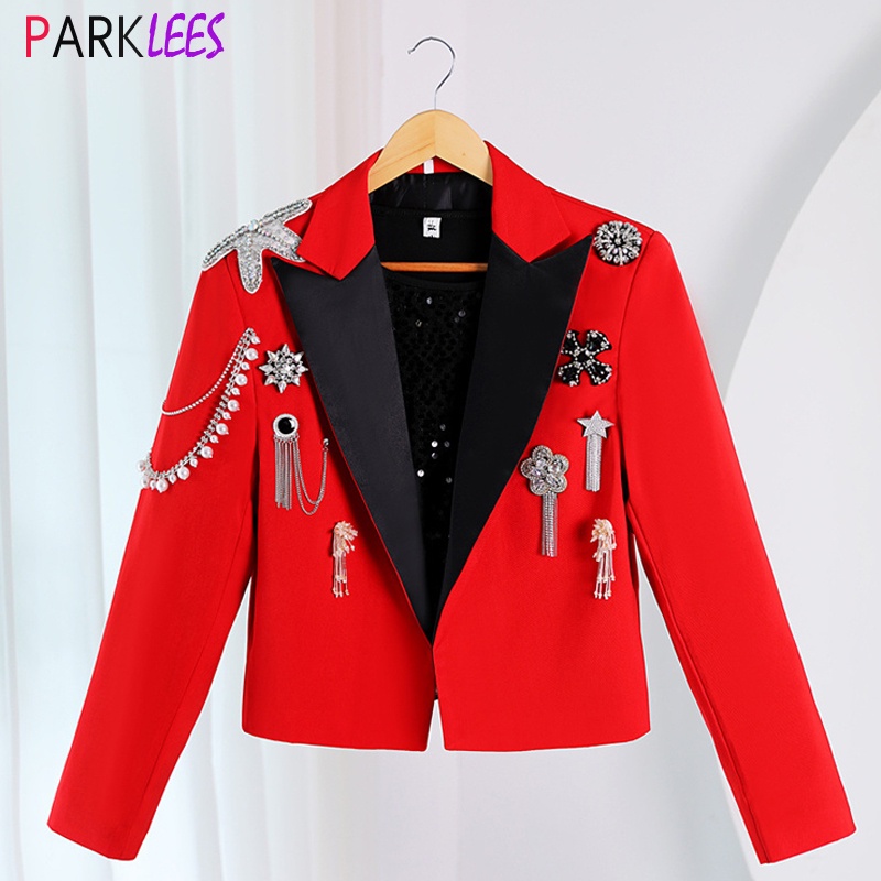 Mens Steampunk Military Drummer Punk Blazer Jacket Peak Lapel Metal Decoration Blazers Men Party