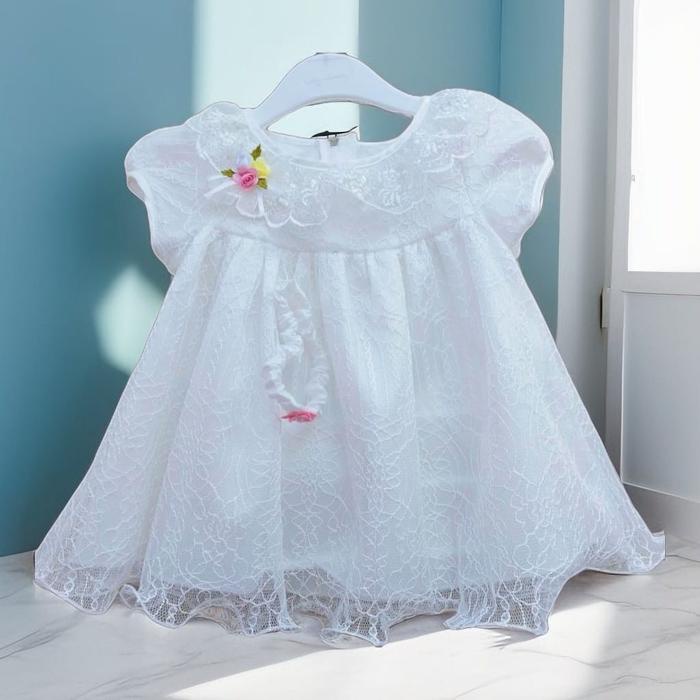 Geraigo- Gaun Bayi Perempuan Putih Set,Dress Bayi Putih,Gaun Aqiqah Newborngamis Mewah Aqiqah/Pure
