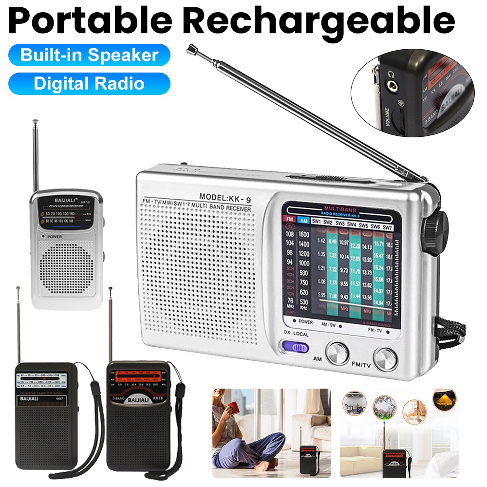 Digital Radio Built-In Speaker Portable Mini Emergency Radio Rechargeable Sw/Am/Fm Lcd Display
