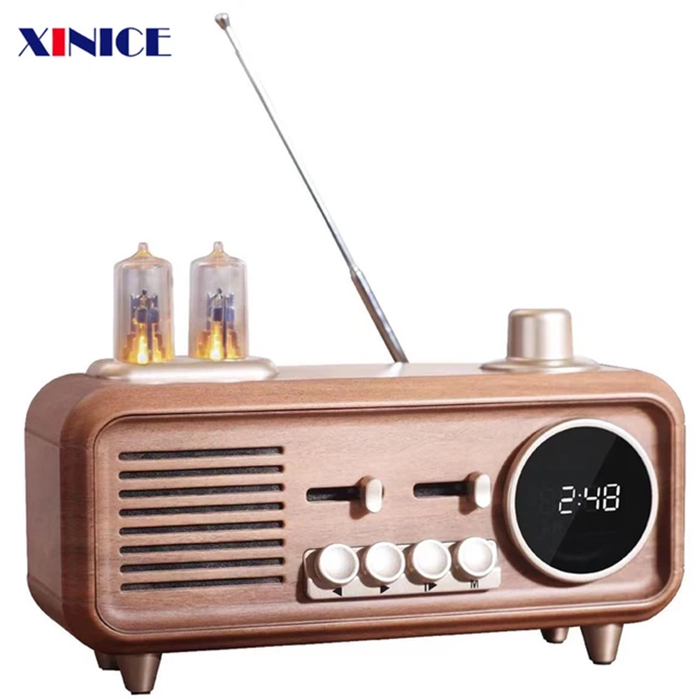 2024 Retro Radio Speaker Walnut Wood Vintage Rotary Fm Radio Led Light Music Player Elegant