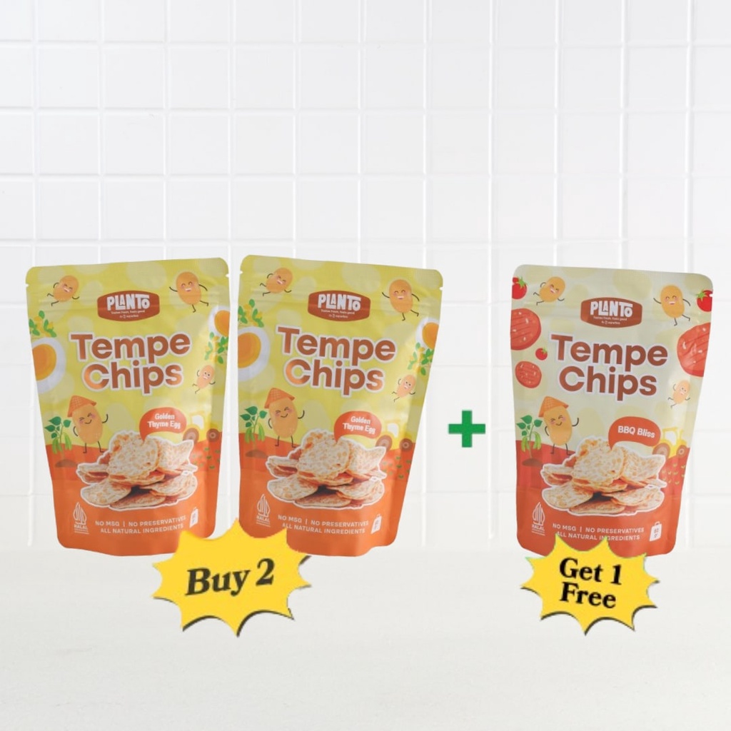 

B2G3 - Beli 2 Planto Tempe Chips Golden Thyme Egg 60 gram Gratis 1 Planto Tempe Chips BBQ Bliss Non MSG 60 gram