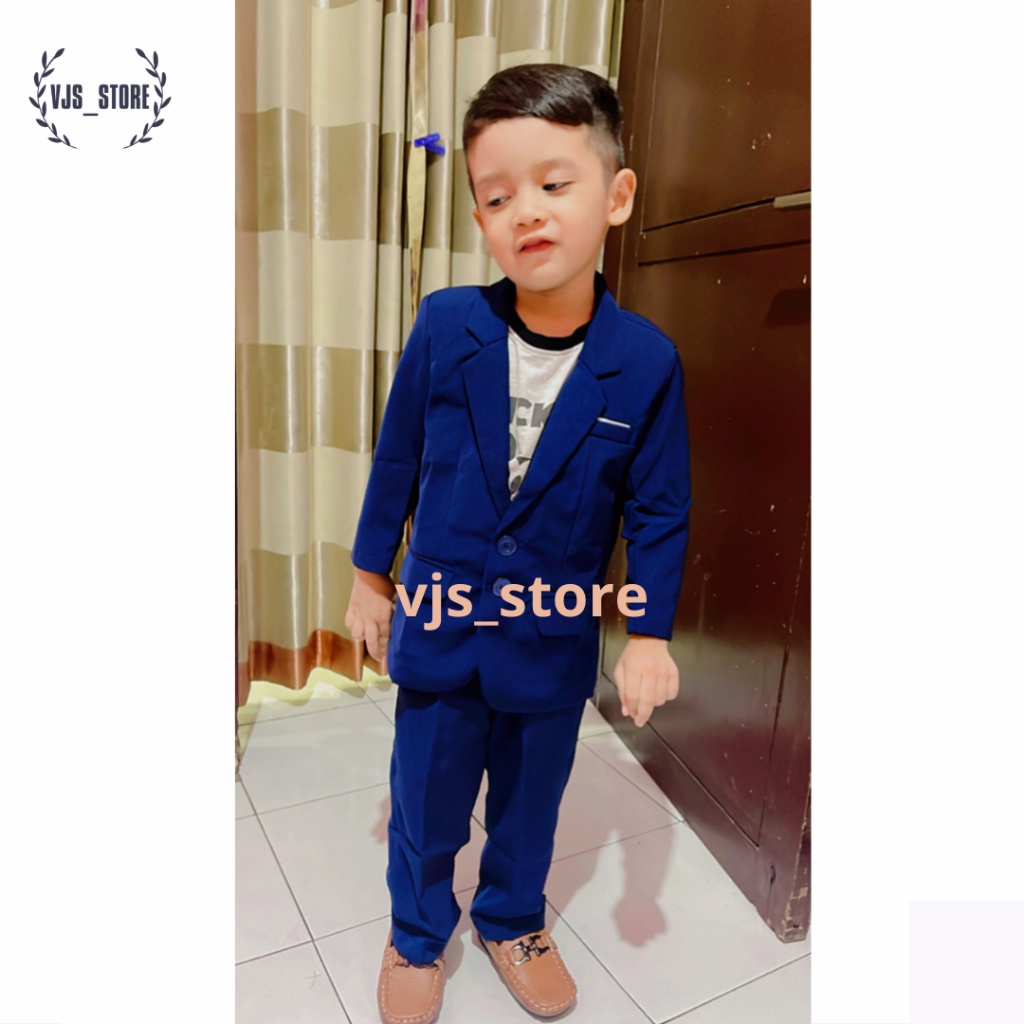 Premium Vjs Store - Setelan Jas Anak Laki-Laki List Putih ( Jas + Celana )