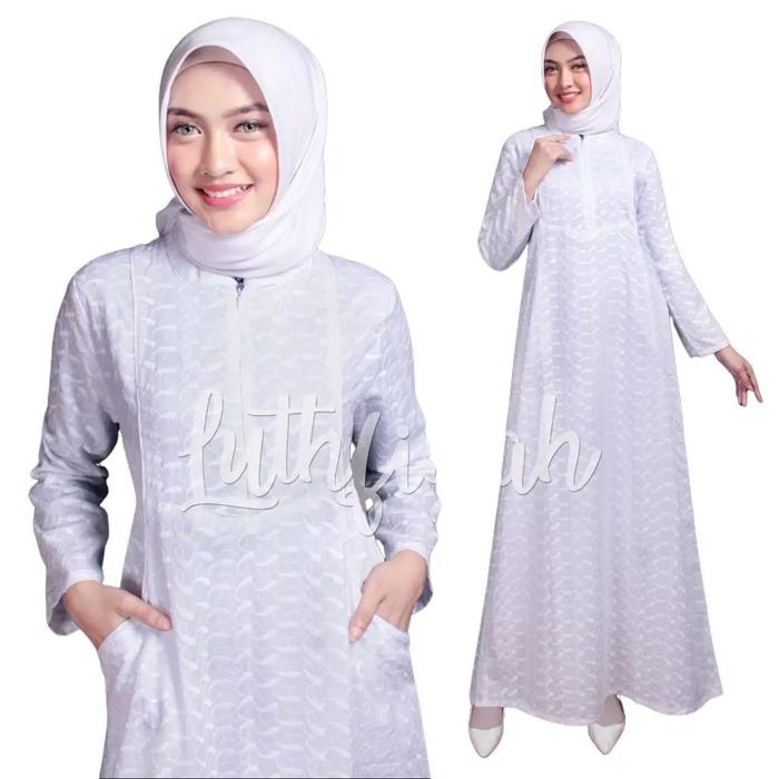 New Gamis Katun Jepang Bermotif Model Kantong Dua Hiasan Bis Ban Poliester Polos Bunga Hitam Putih