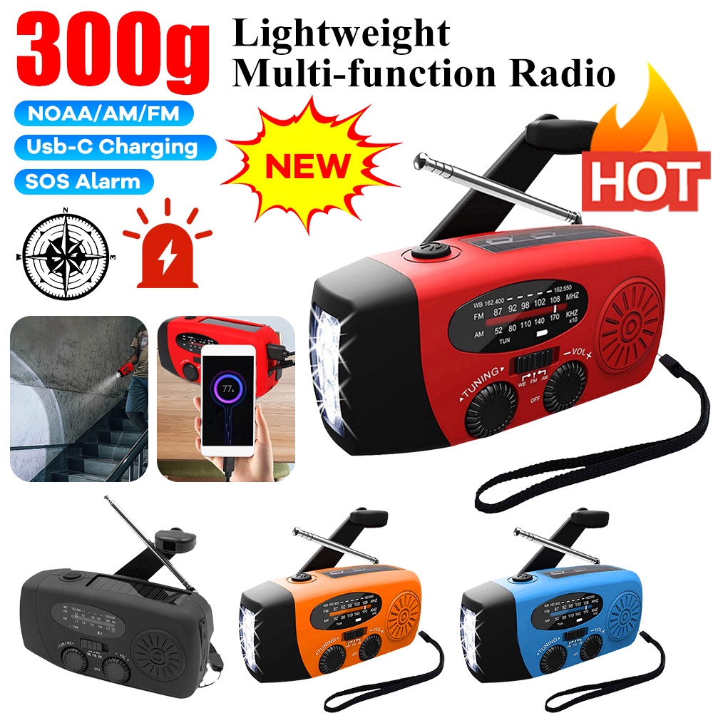 2000mAh AM/FM/NOAA Solar Radio with LED Flashlight Power Bank Charger Portable Radio with Cellphone 
