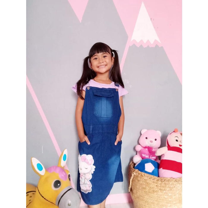 Geraigo- Aureli Overall Jeans/Kodok Anak Model Rok Motif Karakter Umur 5-10Tahun Baju Bordir
