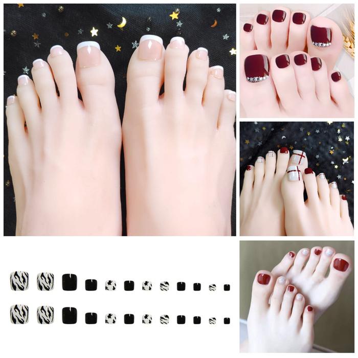 ..... 24 Pcs Kuku Palsu Jari Kaki Dan Lem Fake Nails Art 3D Tahan Air Kuku Palsu Kaki Murah Free Lem