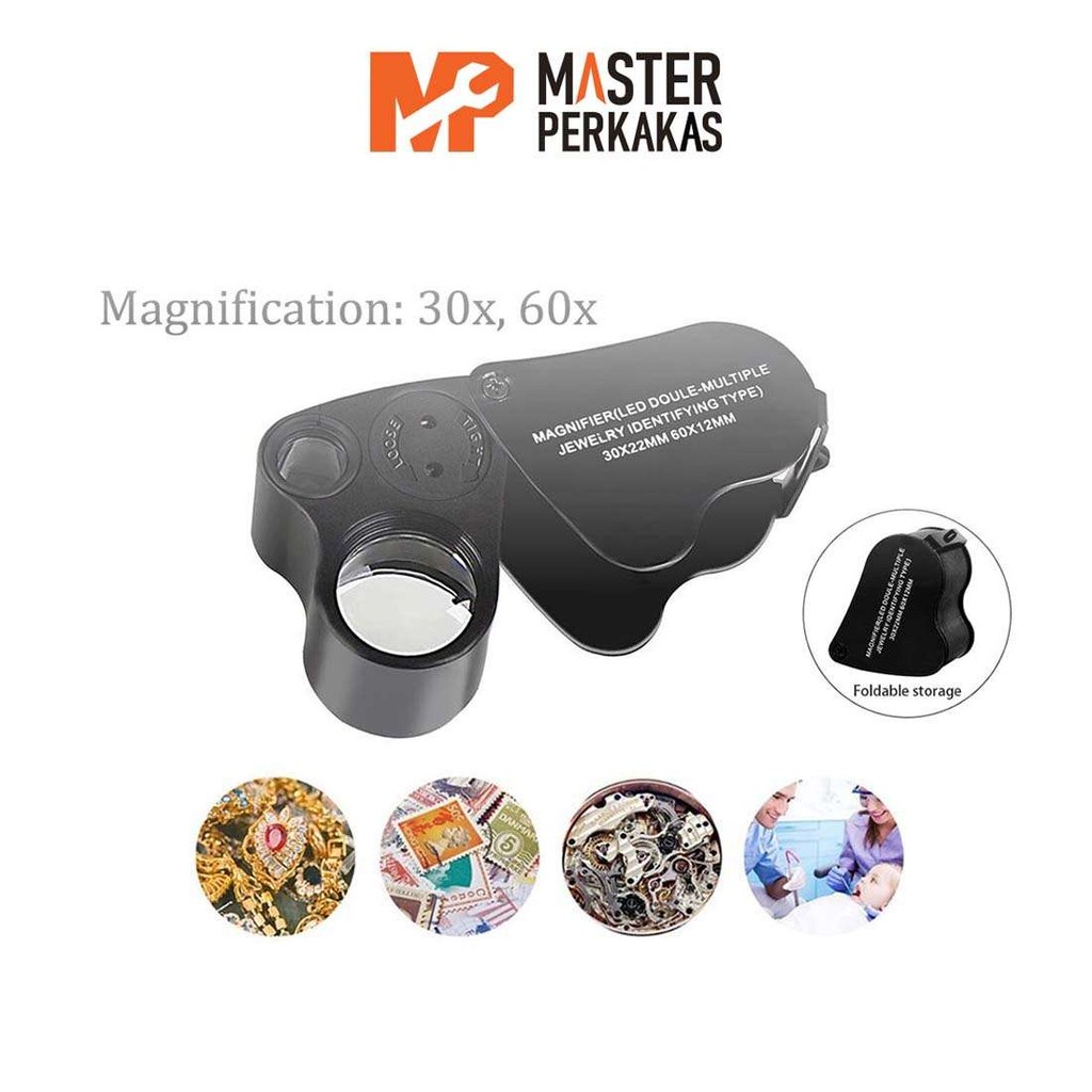 Kaca Pembesar Geologi LED 30x 60x AB70 MP / Perhiasan Batuan / Lup Lensa Lampu Lipat Loupe