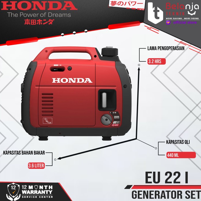 Honda Genset Silent EU 22I 1700 Watt EU 22 I Generator Set NI EU22I