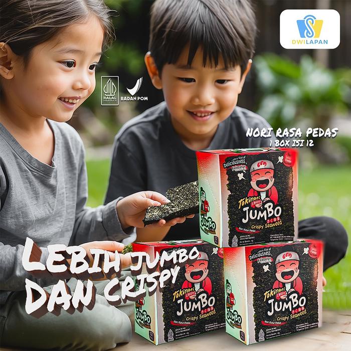 

Snack Nori Korea Tokinori Jumbo Kemasan 1 Karton isi 60 pcs Crispy Halal dan BPOM Rasa Original,