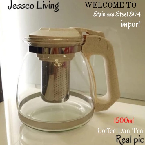 Teapot kaca / Teko kaca teh dan kopi dengan saringan 1500ml