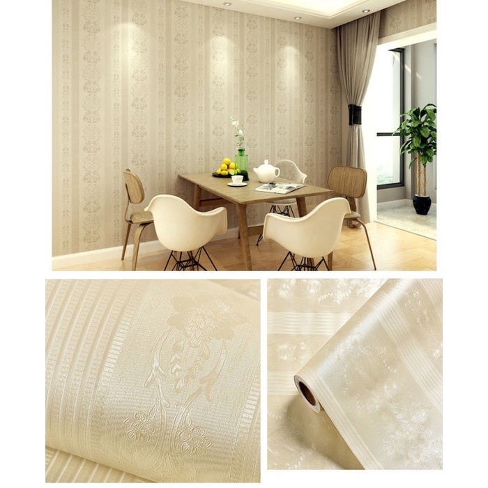 Wallpaper Sticker Dinding 3D Garis Gold Bunga Rose Salur Stiker