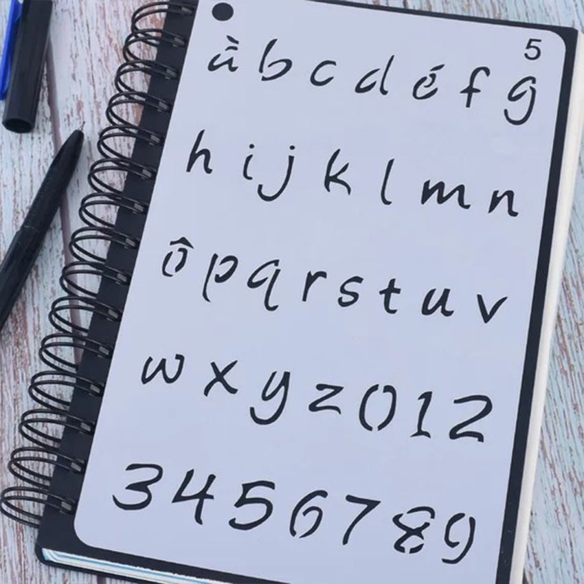 

12Pcs/Set Stencil Angka Huruf Alphabet Cetakan Stensil Penggaris Mal Gambar
