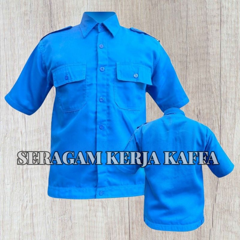 Bergaransi Seragam Kasual Polos Seragam Kerja Seragam Lengan Pendek Biru Pln Premium Kemeja