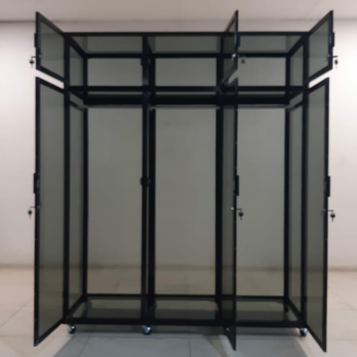 150X55X180 LEMARI RAK BAJU GANTUNG ALUMINIUM 20U COKLAT HANGER GAUN