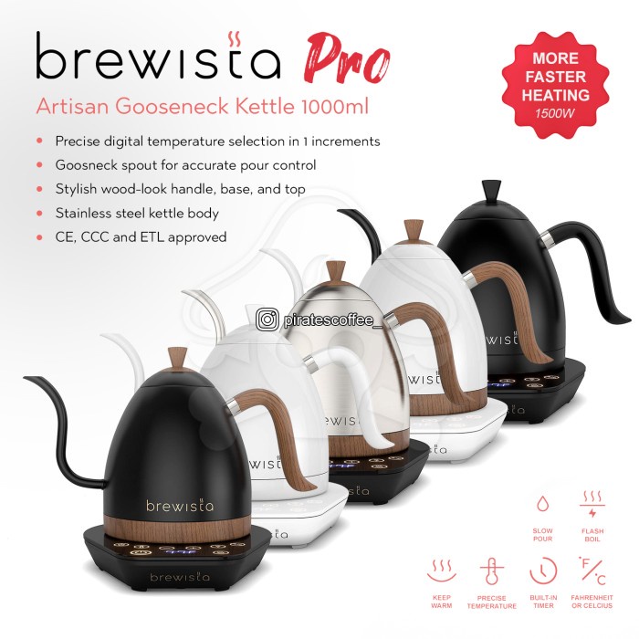 Brewista Gooseneck Coffee E-Kettle 3rd Gen Pro Artisan 1000ml Teko Ceret Kopi Teh Pour Over V60