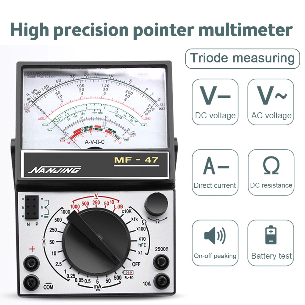 MF47 Pointer Multimeter DC/AC Voltage Current Tester Resistance Capacitance Meter High-Precision Ins