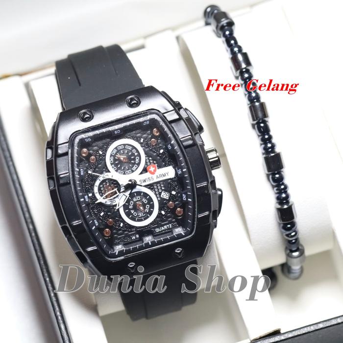 Jam Tangan Pria Swiss Army Karet Free Gelang Tanggal Aktif Analog