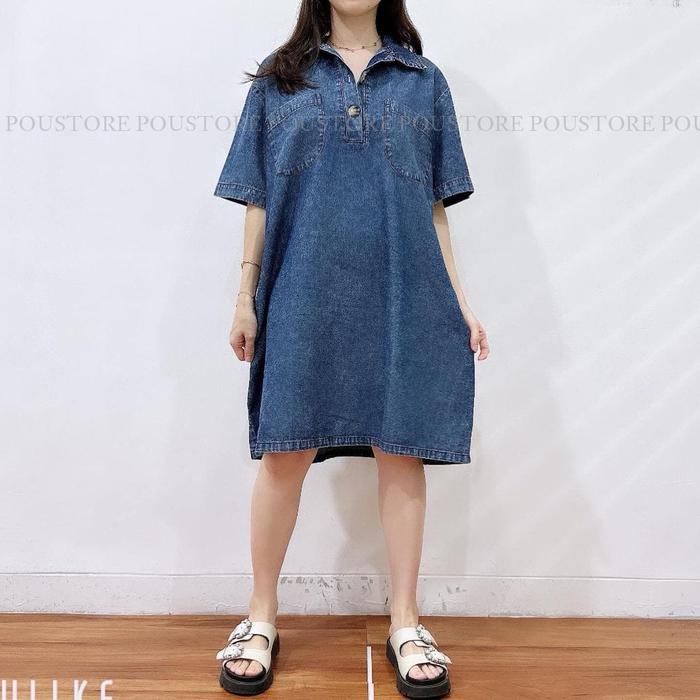 AMORA DENIM DRESS SAKU DEPAN / KASUAL DRESS / DRESS KEKINIAN / DRESS DENIM / DRESS WANITA