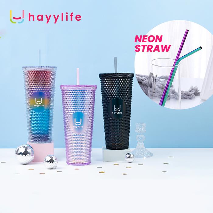 HAYYLIFE Botol Minum Motif Diamond Dengan Sedotan - Tumbler/Gelas Dengan Kapasitas Besar Tumbler