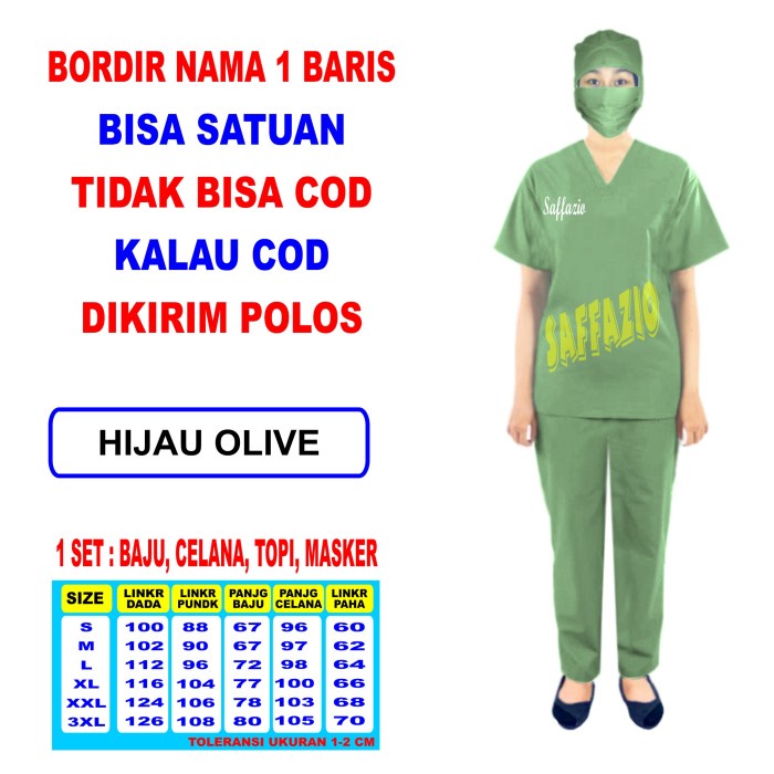 Ready Scrub Perawat / Baju Oka Lengan Pendek Bordir Nama tanpa COD