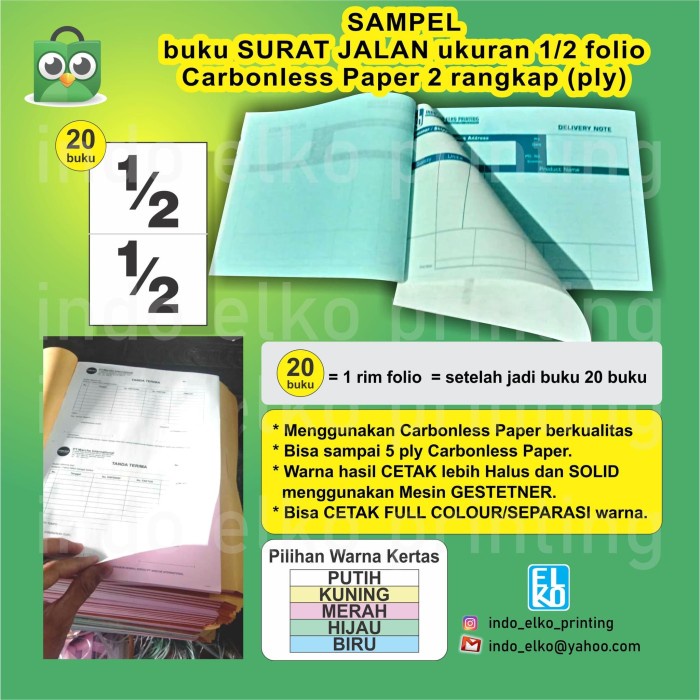 

PROMO! CETAK SURAT JALAN / BON / NOTA 2rangkap (PLY) kertas CARBONLESS..MURAH