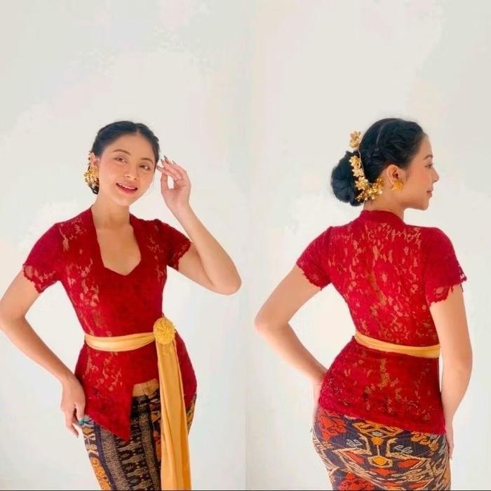 Kebaya Sofia Pendek Tumpuk Kebaya Bali Brokat Stretch Lengan Pendek Model Lilit Atasan Tradisional