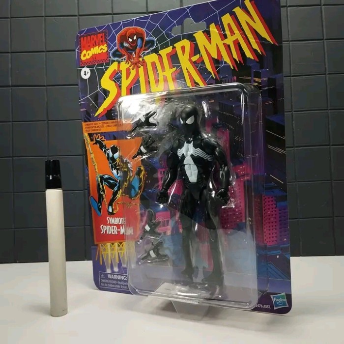 mainan action figure spiderman symbiote black sdcc marvel legends retr