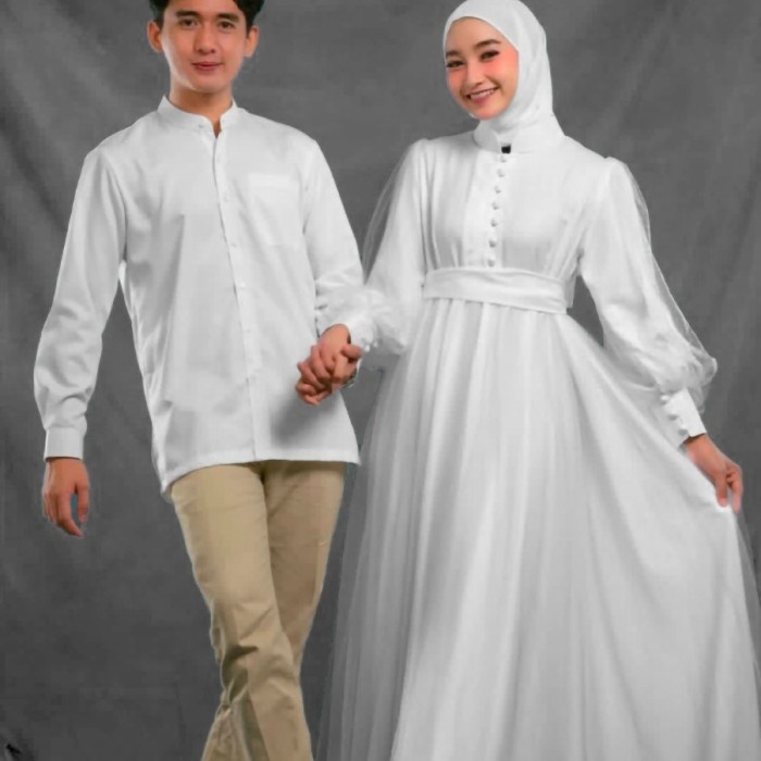 COUPLE MAHALINI PUTIH BAJU MUSLIM PASANGAN PESTA XL MURAH MEK AT
