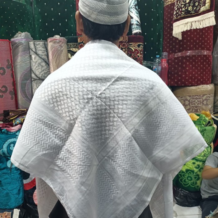 Sorban Almas Arafat putih motif / Surban Almas Arafat putih motif