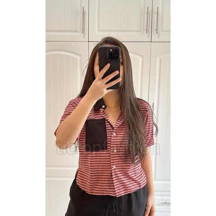 ATASAN WINNIE KEMEJA KNIT SALUR BUSUI - BLUS KNIT - tictopfashion