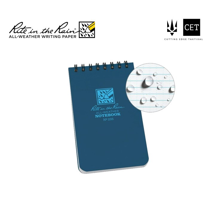 

BARANG TERLARIS Rite in the Rain 235 Top-Spiral 3x5" Notebook Buku Tahan Air - Blue
