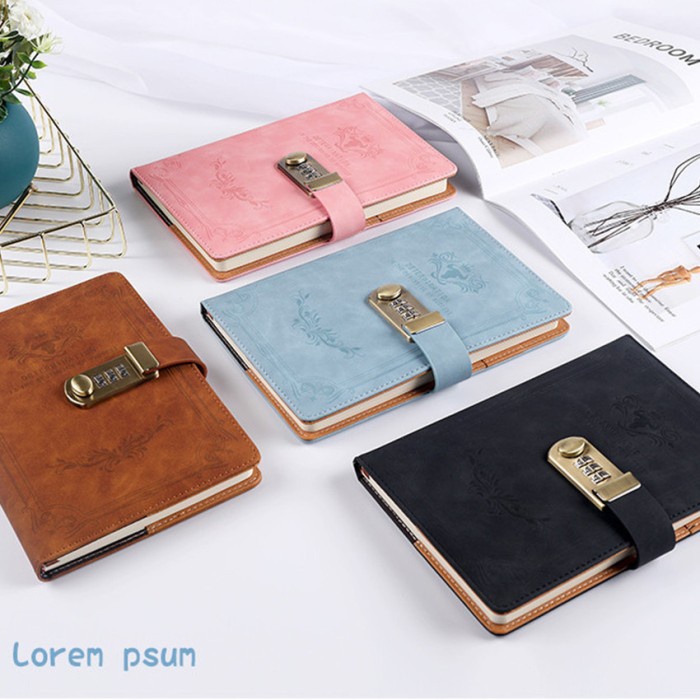 

BARANG TERLARIS A5 Buku Agenda Kode Angka Notebook Password Lock PU Leather Hardcover Buku Catatan