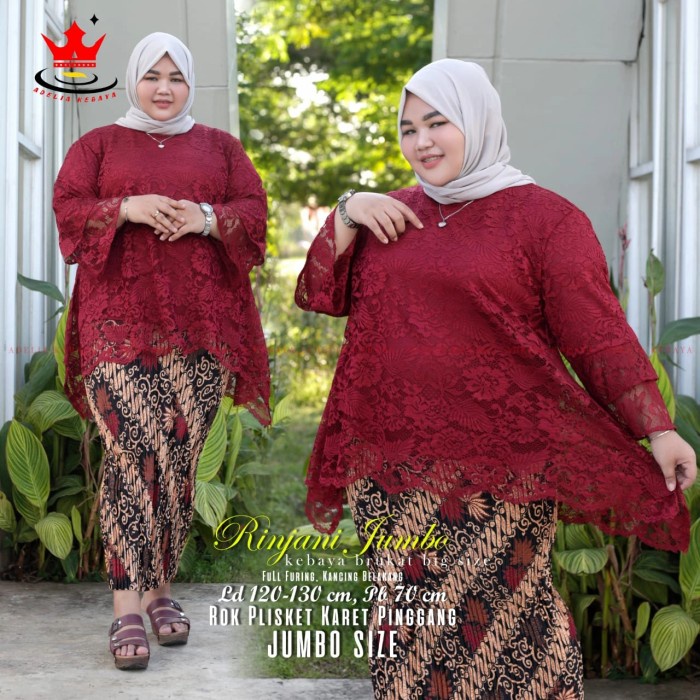 SET KEBAYA BROKAT JUMBO LD 130 WARNA MAROON / PAKAIAN ONE SET JUMBO