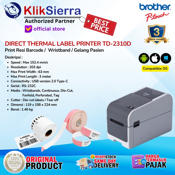 Ready BROTHER TD-2020 PTouch Printer Label Direct Thermal TD2020A TD2020