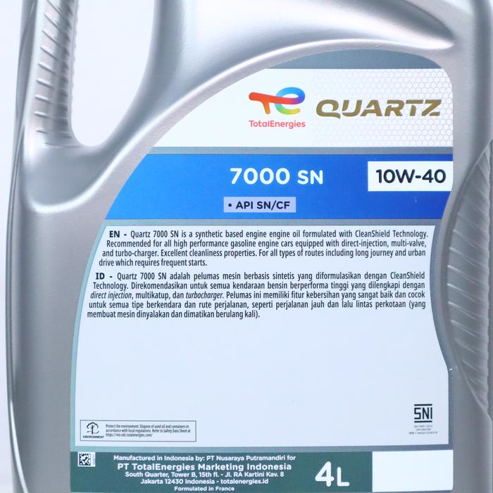 Total Quartz 7000 Sae 10W-40 4 Liter Api Service Sn/Cf Oli Mobil Mesin Bensin Pelumas Synthetic