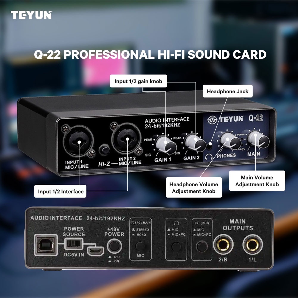 (JD.ku) TEYUN Microphone Hi-Fi Sound Card Amplifier USB Live Broadcast - Q-22 Kualitas Terbaik