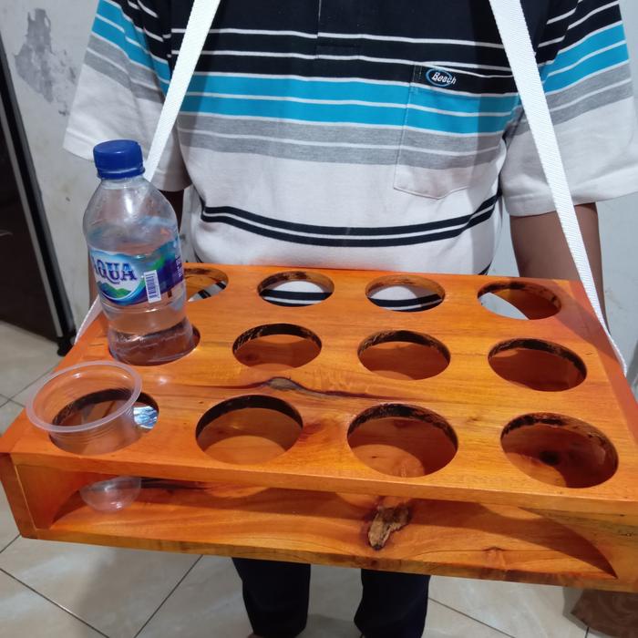 PREMIUM nampan asongan 12 lubang tempat gelas pop ice Aqua gelas rak botol Kayu