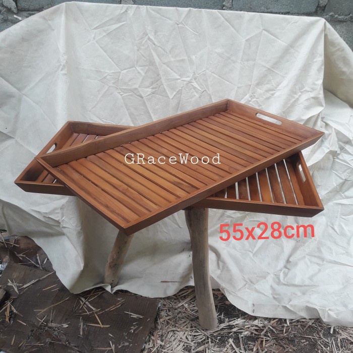 PREMIUM Nampan Buah Kayu Jati 55x28cm Display tray Keranjang buah