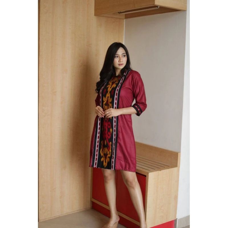 NEW DRES DRESS WANITA POLOS SONGKET KONDANGAN GEREJA BATIK KOMBINASI EME Store