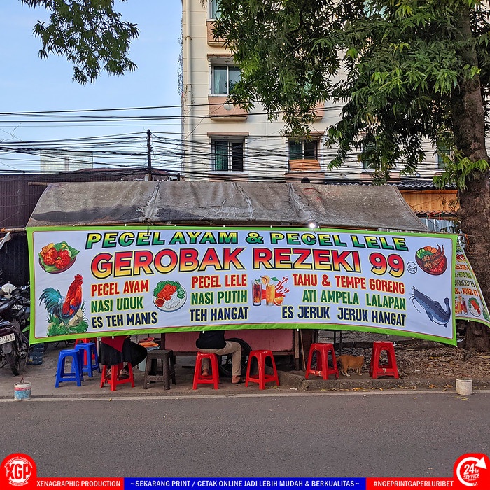 PROMO Cetak Spanduk Kain Pecel Lele Sablon Digital Bahan TC Import 1.5 meter