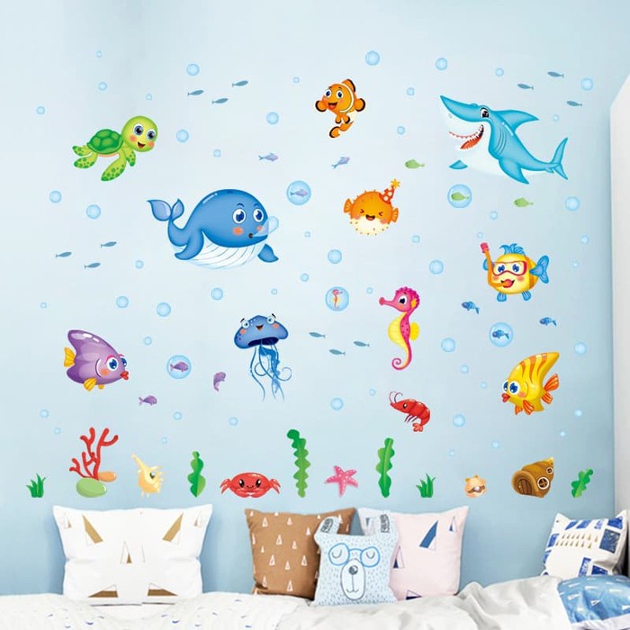 JTTOP" STIKER DINDING / KACA / WALL STICKER (KARTUN HEWAN LAUT LUCU)