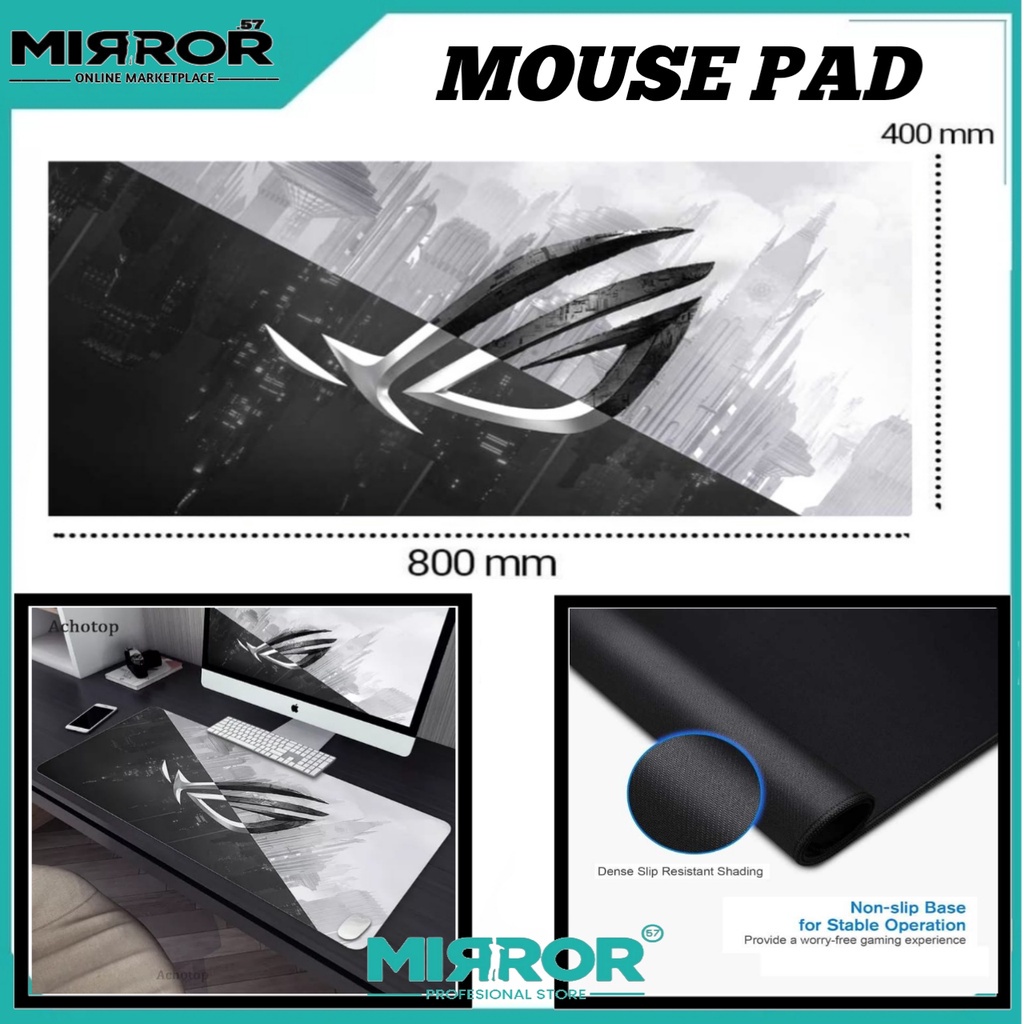 Mouse Pad Gaming XL Desk Mat Alas Mouse Ukuran Besar Logo ROG Hitam / Putih 40 x 80 cm Anti Slip