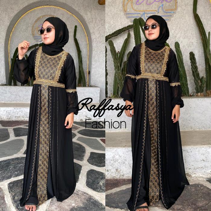 Gamis Abaya Turkey Bordir Safira Coklat Silver Hitam Kombinasi Sports L Abaya Hitam Lengan Balon