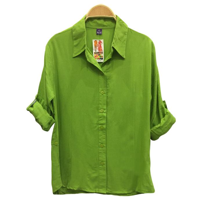 KEMEJA ATASAN WANITA BASIC POLOS KATUN RAYON ADEM WARNA HIJAU LIME