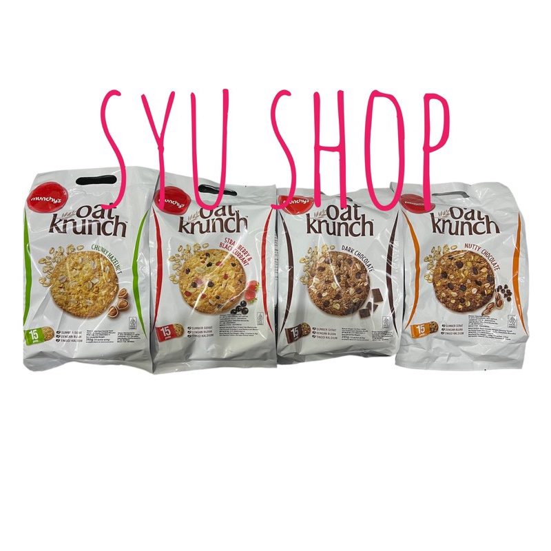 

A Munchys Oat Krunch Crunch Dark Nutty Chocolate Hazelnut Strawberry Blackkurant 390Gr Isi 15