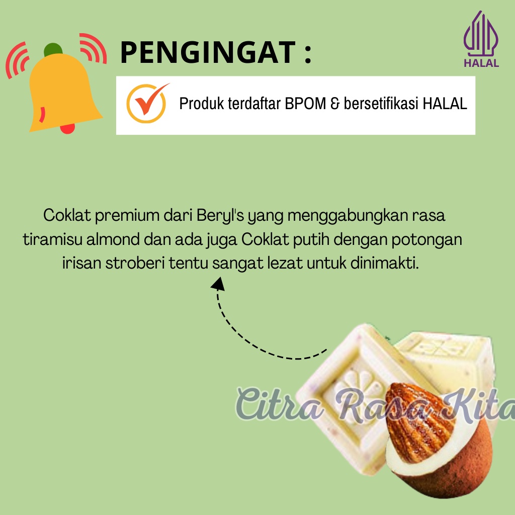 

A Beryls Classic Tiramisu Almond Green Tea, Milk, Dark & White Chocolate Dried Strawberry 280G &