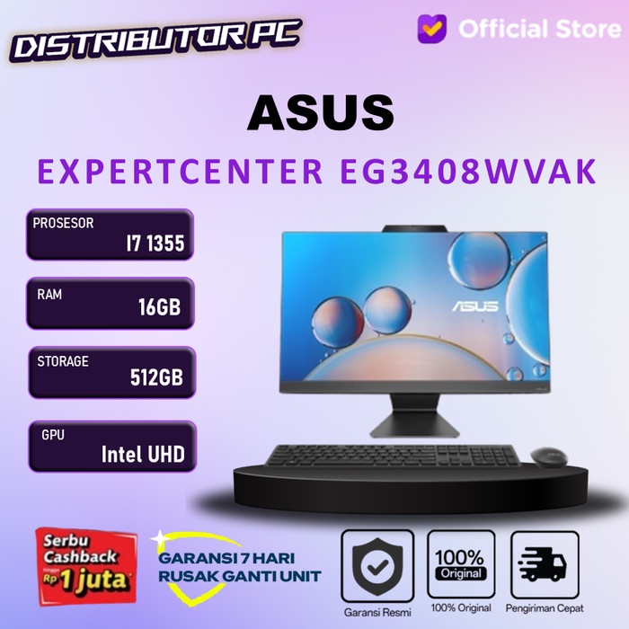 Asus TKDN Expertcenter AIO EG3408WVAK-BPC715W I7 1355 16GB 512GB W11 23.8" FHD